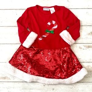 Blueberi Boulevard Sz 5 Girls Christmas Holiday Red Sequin Candy Cane Dress 5T